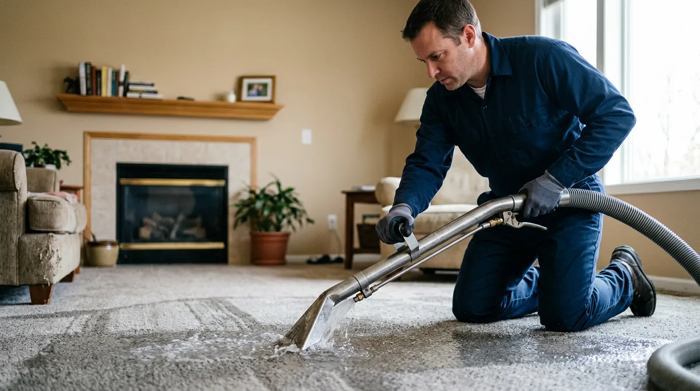 Water damage restoration technician working near Harcourt, IA